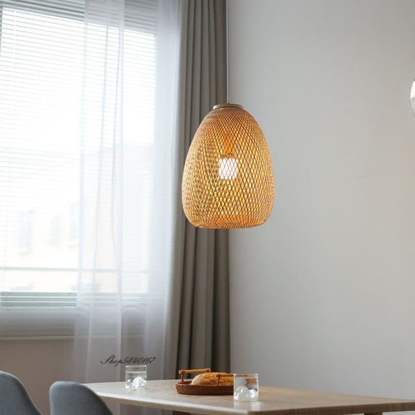 Vintage Bamboo Lamp Dining Room Lighting Simple Pendant Lights for Restaurant Decoration rattan lamp(Wh-WP-64)
