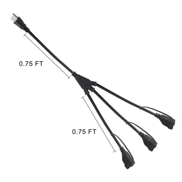 NEMA 5-15P to 3-Way 5-15R Power Splitter SJTW 16AWG