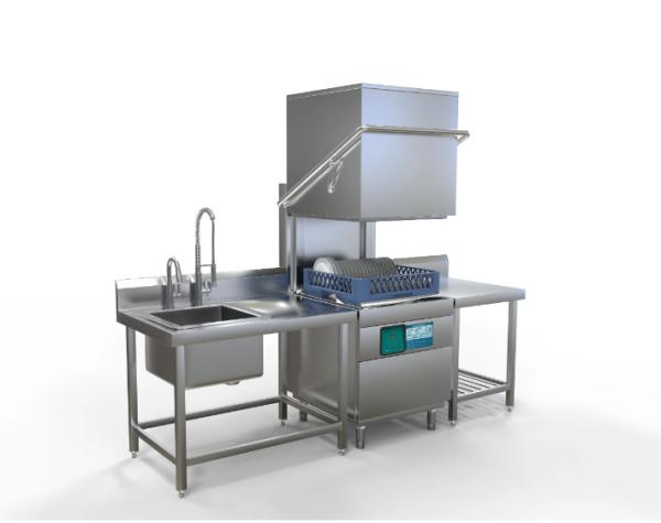 Silver Industrial Dishwasher Conveyor 380V Commercial Hood Type Dishwasher