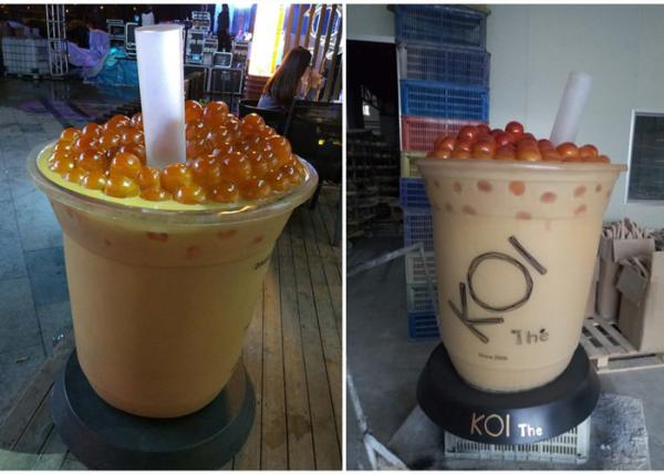 Outdoor Decorative Fiberglass Resin Statues Large Size Bubble Tea Cup Sculpture