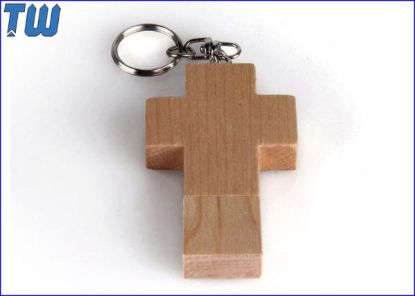 Wooden Cross 8GB USB Flash Drive Free Key Ring Fine Gift for Christmas