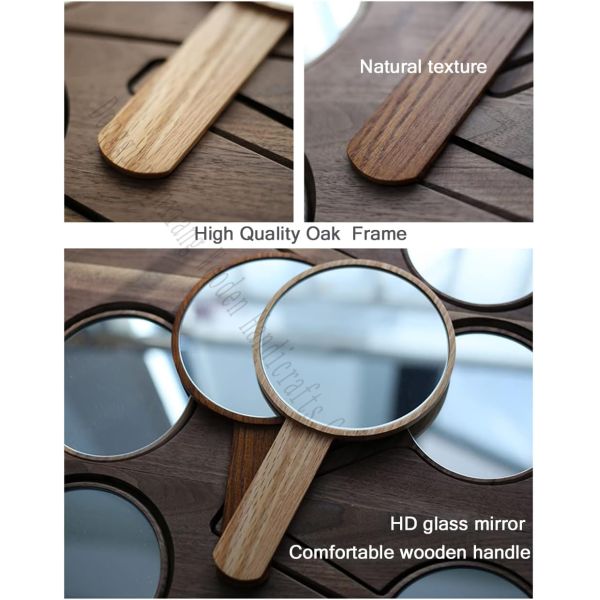 Customized Wholesale Wooden Handheld Makeup Mirror with Personalized Design, Portable & Lightweight, Ideal for Gifts and Travel