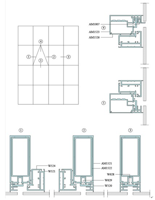 Анодированные системы, 6063-T5 золотистых/серебра алюминиевые ненесущей стены