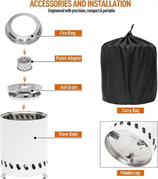 15*15*16cm Quintal de mesa de aço inoxidável sem fumo de madeira com pernas dobráveis