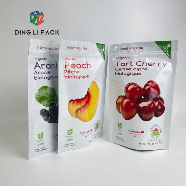 Custom print plastic food grade resealable stand up pouch metallic frosted  dried fruit packing bags with plastic zipper