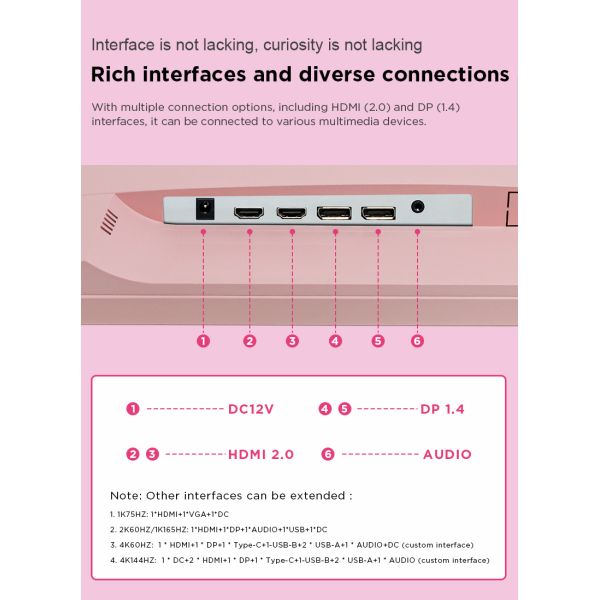 Color rosa LED de 27 pulgadas Monitor de juegos de PC 1K 2K 4K 100Hz 144Hz 165Hz 200Hz 240Hz Altura ajustable