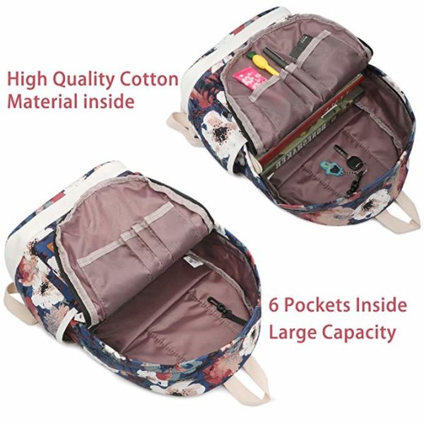 Fashion Lightweight Travel Backpack School Bag With Wallet Peony Printed