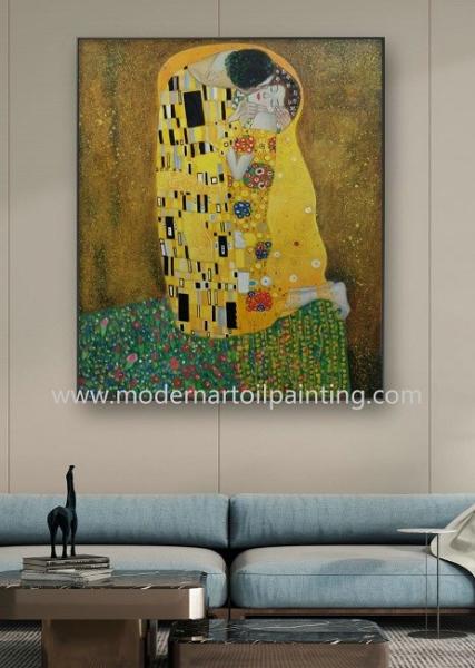 Pintura a óleo pintado à mão do beijo da lona de pinturas a óleo da reprodução para a decoração da casa