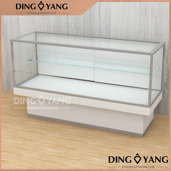 2 Tier Glass Wood  Sliding Door Jewellery Counter Display