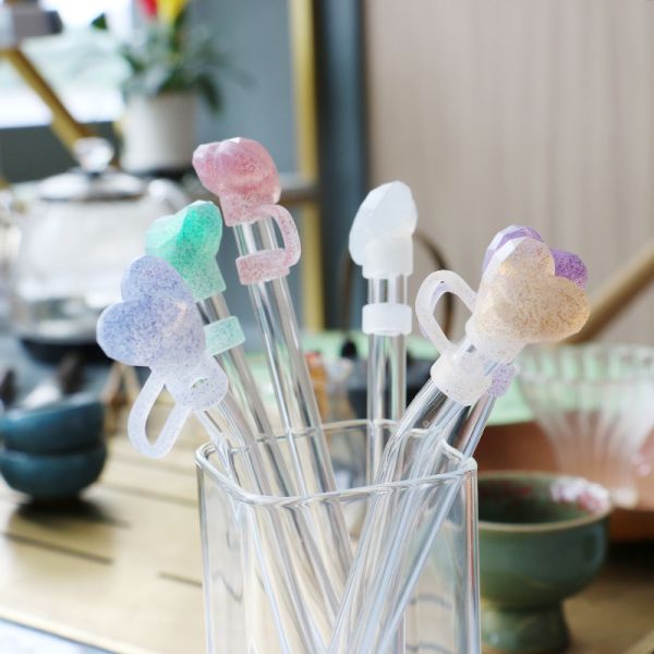 Новое прибытие сердце бриллиант блеск дизайны соломенная крышка топер 3D 10 мм соломенные топеры шляпы для кубков чашки стаканы