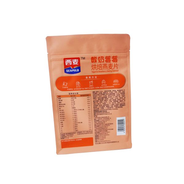 Fermeture à glissière à fond plat sac haut pour fruits surgelés et le yogourt cuisson de farine d'avoine