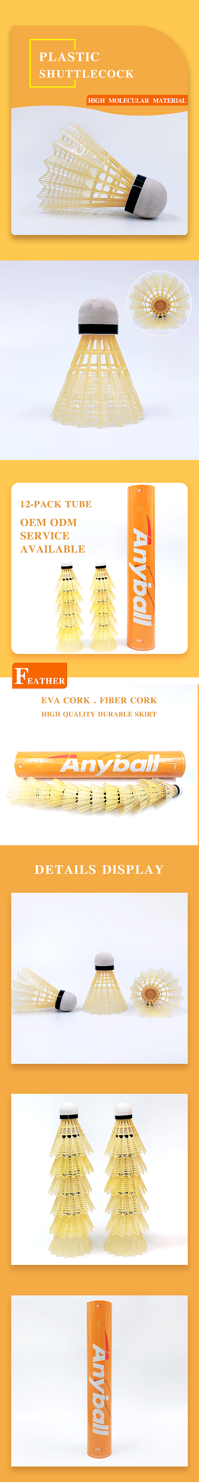 EVA Fiber Cork Badminton Plastic Shuttlecock 12 Pack Yellow White Color