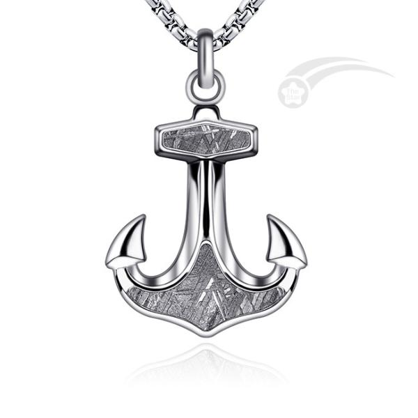 Shiny Muonionalusta Iron Meteorite Anchor Pendant Necklace For Men