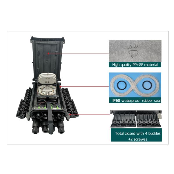 Коробка распределения кабеля пяди оптически приложения портов пластмассы 8 PP черноты IP68 средняя
