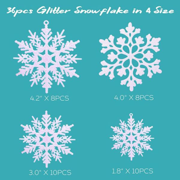 снежинка пластикового яркого блеска 36pcs белая орнаментирует для рождества