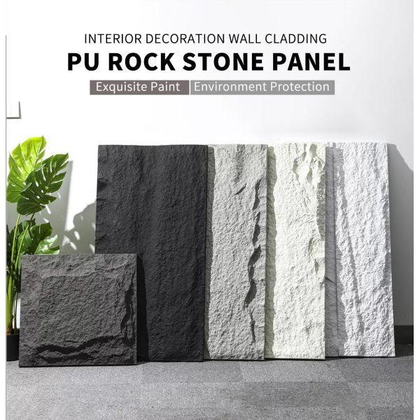 Горячая продажа искусственный ПУ культурный камень для внешнего декорации фальшивые кожаные стены панели светлый камень