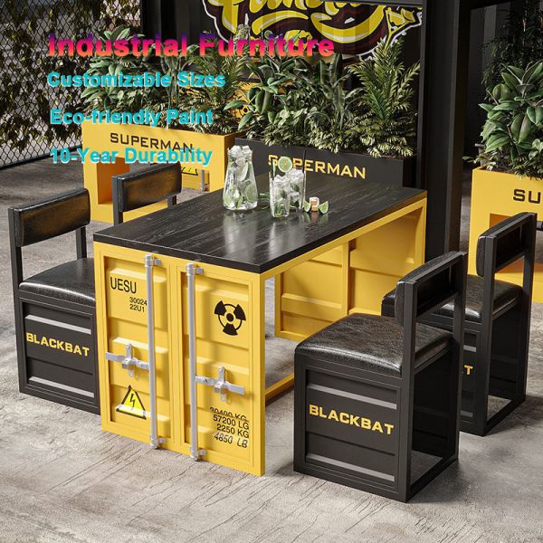 Customizable Colors Durable Iron Frame Table Chair Set with Eco-Friendly Paint for Modern Industrial Spaces