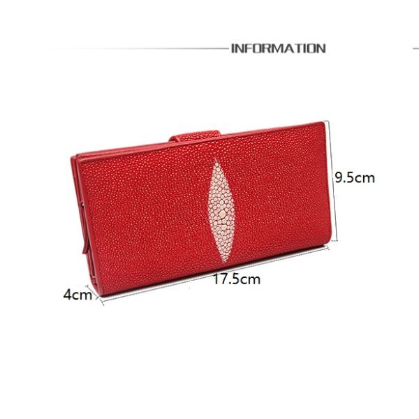 Authentic Real Stingray Skin Women's Long Red Wallet Lady Card Holders Genuine Leather Female Large Phone Clutch Purse