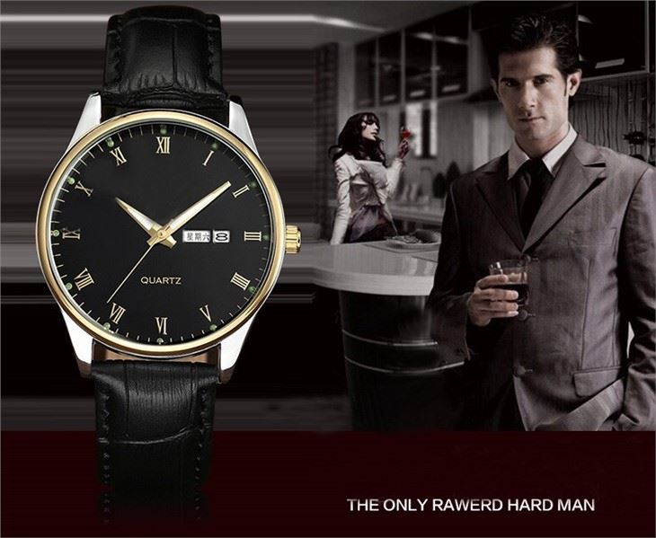 Brown Leather Strap Mens Wrist Watch Dual Calendar Luminous Quartz Anti Fog