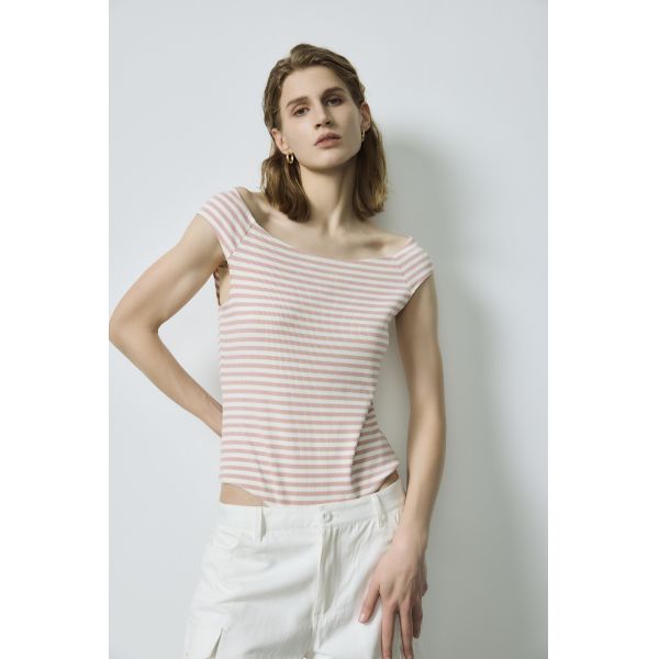 Custom Dusty Pink Fashion Vest Boat Neck Ribbed Top High Breathability