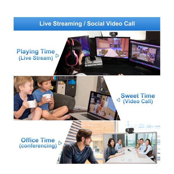 Microphone 24MP 1080P HD Web Camera for PC Laptop BLACK Cover