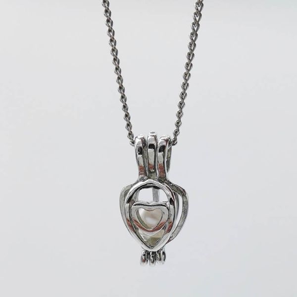 Copper Heart Cage Pendant with 6-7mm Pearl Essential Oil Diffuser DIY Locket Pendant