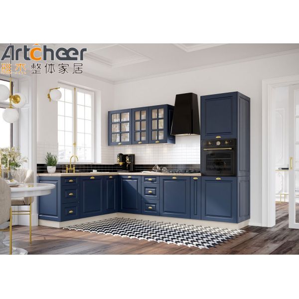 Modern Solid Wood Kitchen Cabinet with Quartz Stone Table Top and 5 Year Warranty