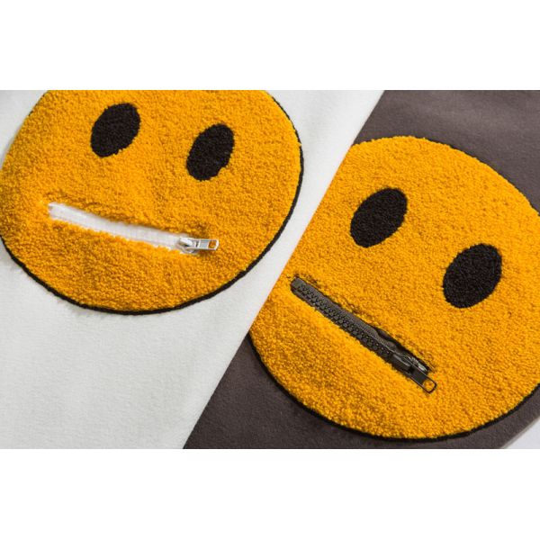 Patchwork Sports Team Hoodies Zipper Pocket Smile Face Fleece Pullover