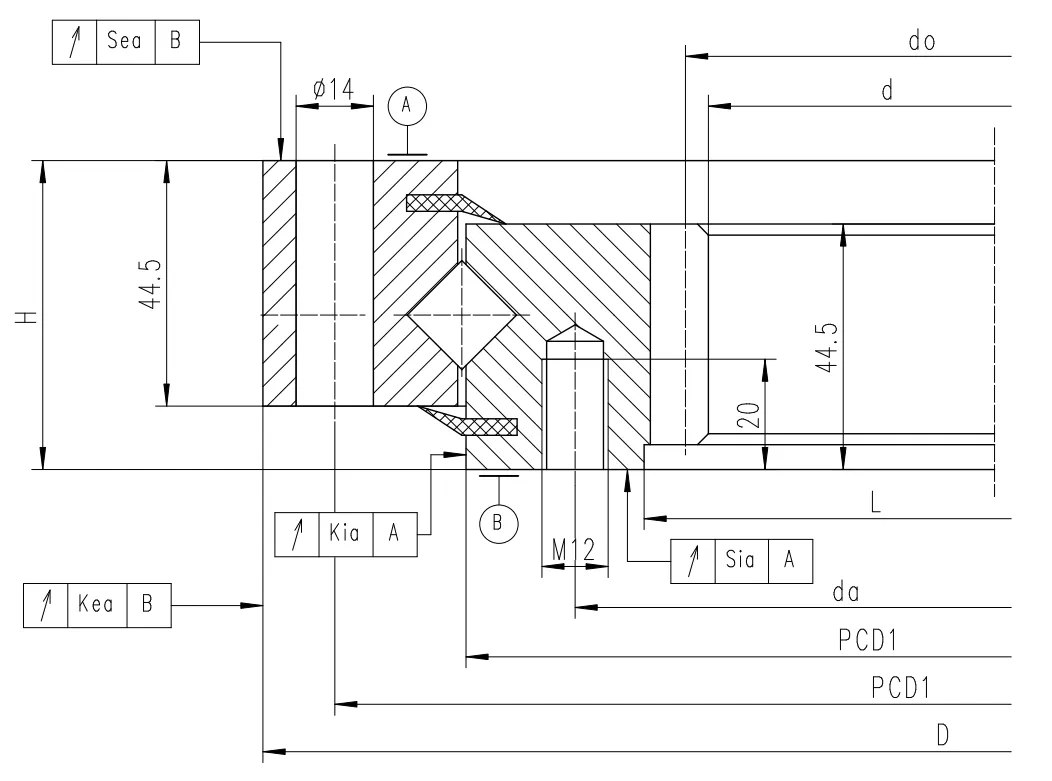 XSI14 Series Crossed Roller Slewing Turntable Bearing With Internal Gear Teeth