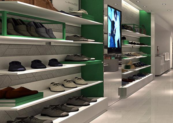 Fashion Shoe Display Wall Shelves , Round Footwear Display Stands MDF Material