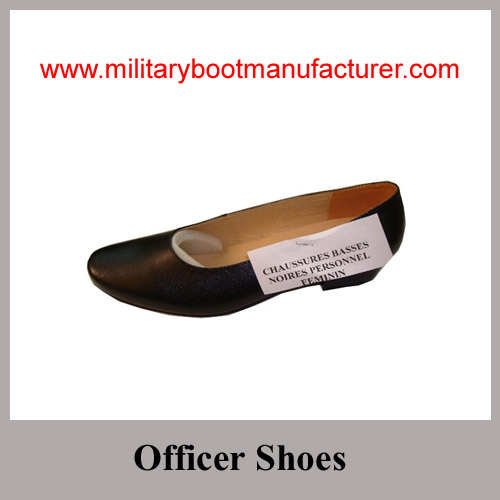 Wholesale China Made Black Full Grain Leather Lady Officer Shoes with Leather Sole