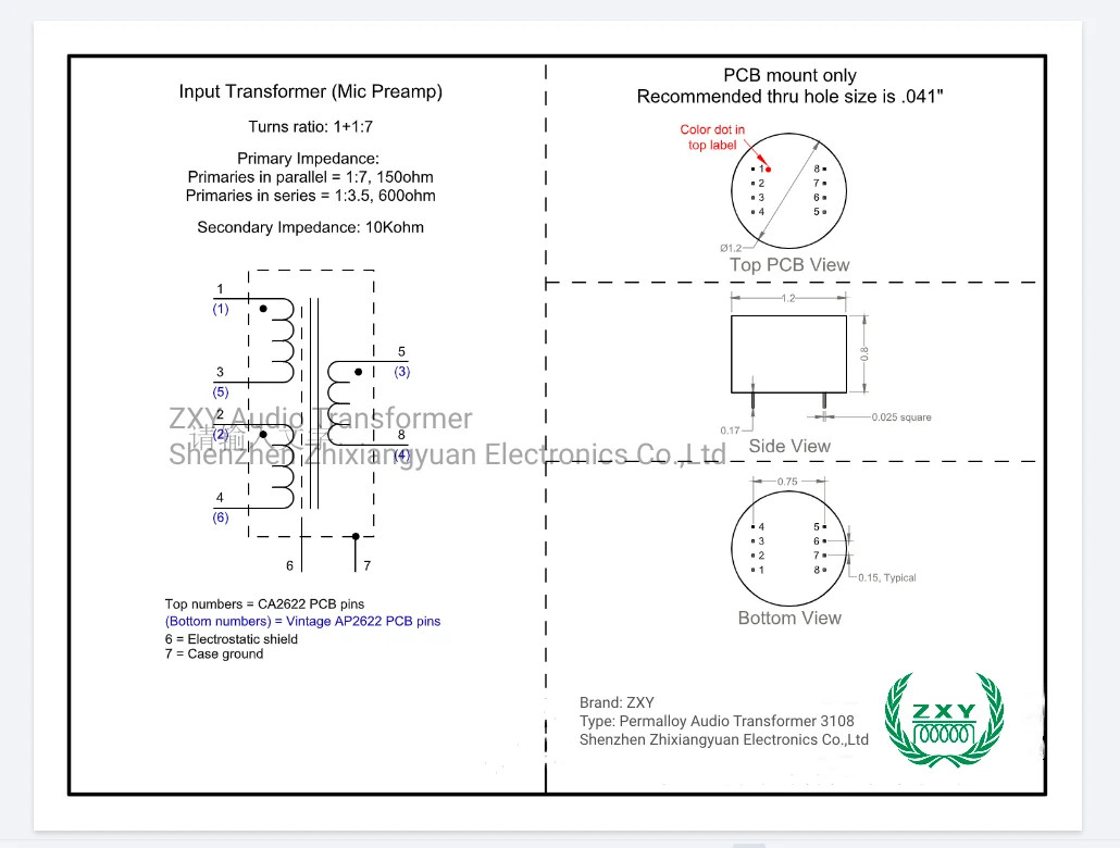 3108 Аудиоизоляция Усиленный Step-Down Permalloy 150/600:10K 1+1:7 Трансформатор