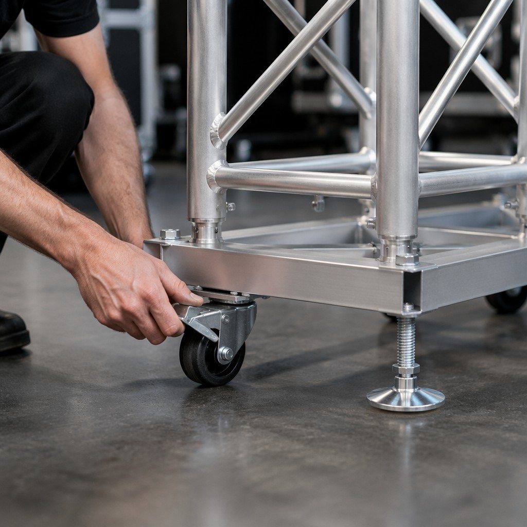 6082-T6 Aluminum Truss Mobile Base Frame with X-Brace Welded Design and 8-Spigot Connection for Stage Concert Rigging