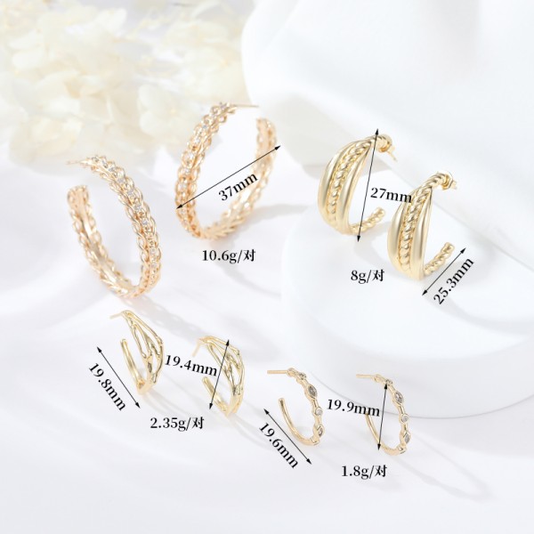 Hot Selling Fashion Gold Plated 925 Silver Needle Hypoallergenic Earrings Zircon Earrings Braided Teng Rattan Earrings for Women