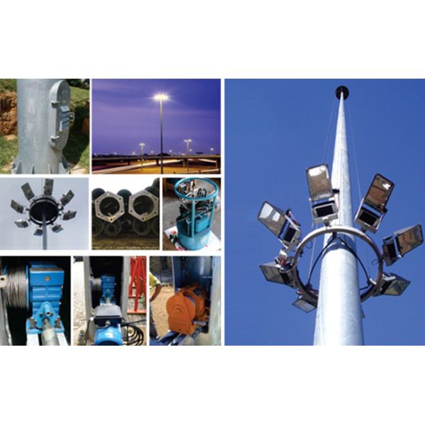 Oil Gas Station 50m Galvanized Three Sections Outdoor Light Pole , ISO9001