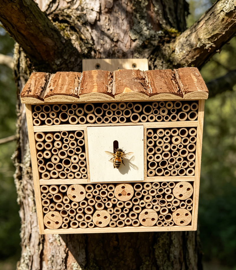 Outdoor Hanging Bee Hotel Insect House, Natural Bamboo Tube Bee Nest Pollinator Habitat for Garden
