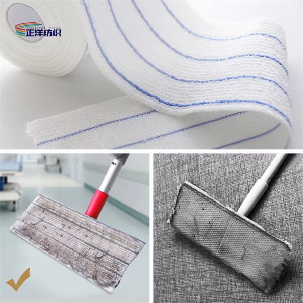 12x42cm Microfiber Cleaning Mop White Fabric Blue Stripes Non-Woven Cloth Disposable Mop Refill Pad