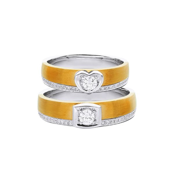 Heavy Texture Inlaid Diamond 10g Gold Engagement Couple Rings