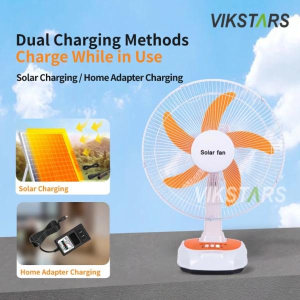 For Camping Emergency Solar Powered Table Fan 16 Inches Energy Saving With Bulbs