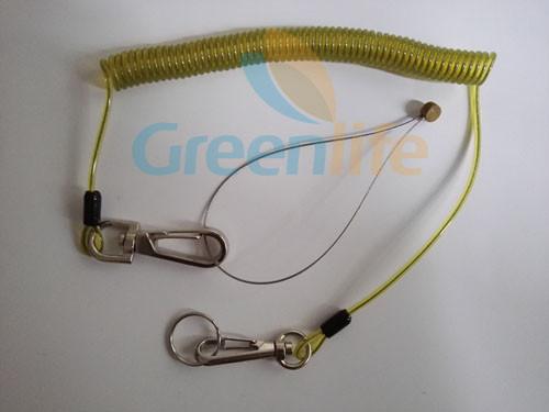 Safety Lanyard Spring Coil Cable Heavy Duty Black Color 20cm Unstretched Length w/Snap Hooks