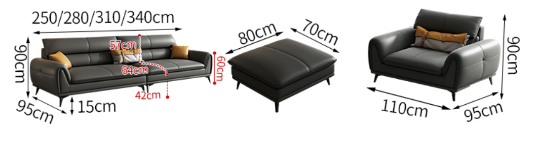 Серого цвета мебели комнаты прожития прямоугольника кожаный диван 3.4x0.95m стиля роскошного итальянский