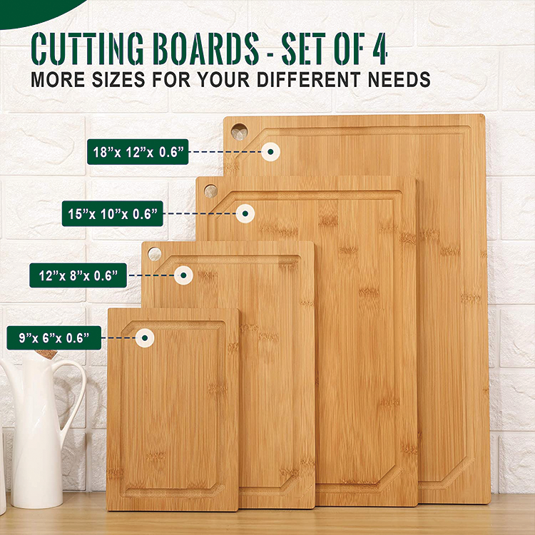 OEM / ODM aceptado grabado a medida de 3 tamaños de tablero de corte de bambú sólido para cocina