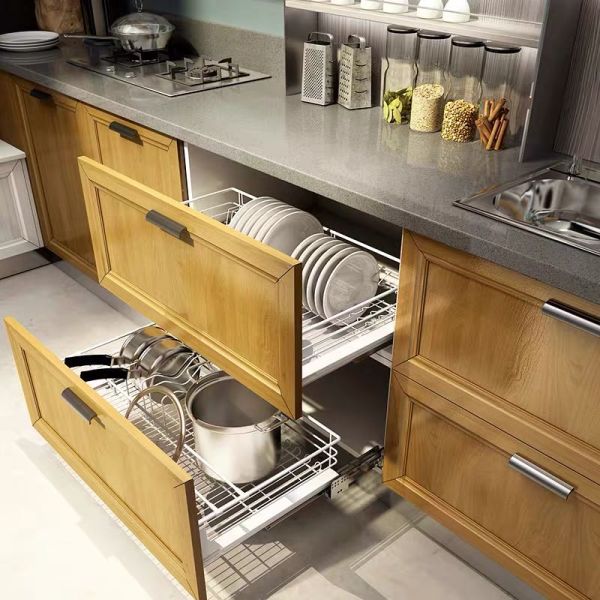 Armazém de cozinha de madeira compensada moderna com porta deslizante