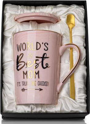 Pink 12oz  Thermal Ceramic Coffee Mug With Lid Spoon Custom Logo