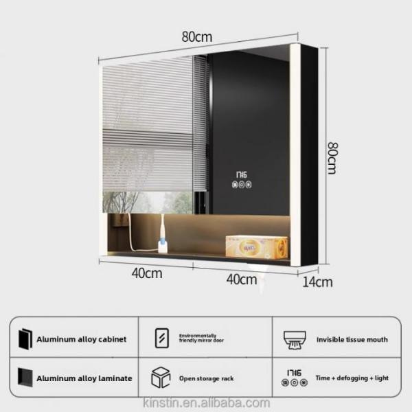 Modern Water-Resistant LED Mirror Wall Mounted Bathroom Vanity Medicine Cabinet for Hotel Apartment Villa Makeup Application