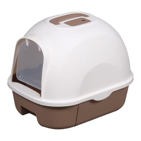 Litière fermée portable blanche pour chat, litière fermée pour grands chats