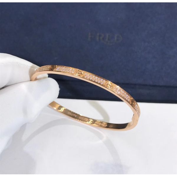 High Quality Fashion Fine Jewelry Pure 18k Real Gold And Natural Vs Diamonds LOVE Bracelet, Small Model Paved