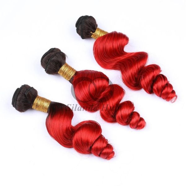 #T1B/Red Loose Wave Remy Human Hair Bundles Sew In Weave Bundles Brazilian Bundle Deals