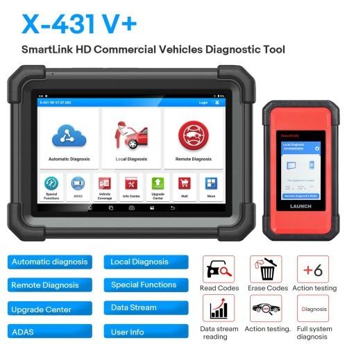 2024 Lançamento X431 V+ SmartLink HD Truck Heavy Duty ferramenta de diagnóstico para caminhões 12V 24V