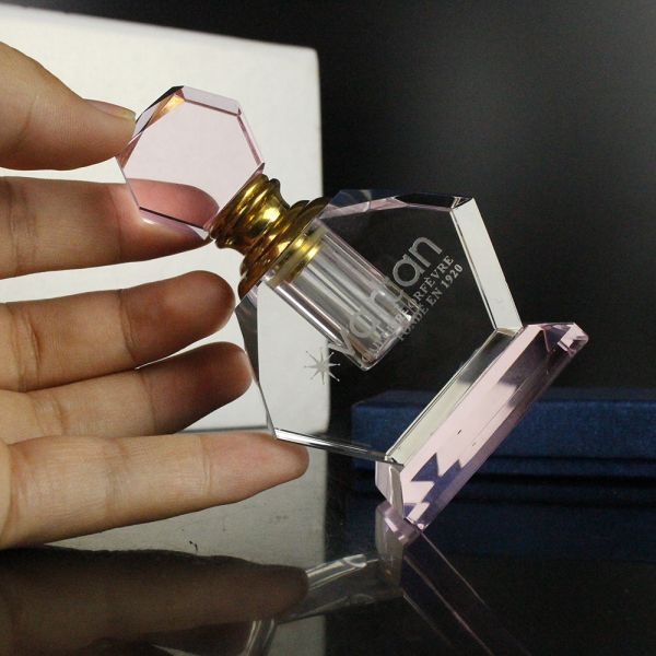 6ml Pink Crystal Perfume Bottle with Engraved Design